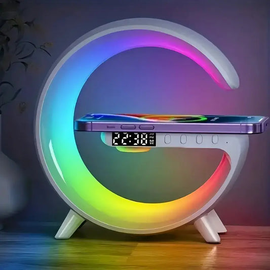 Smart LED Lamp with Bluetooth Speaker & Wireless Charger - RGB Sunrise Alarm Clock