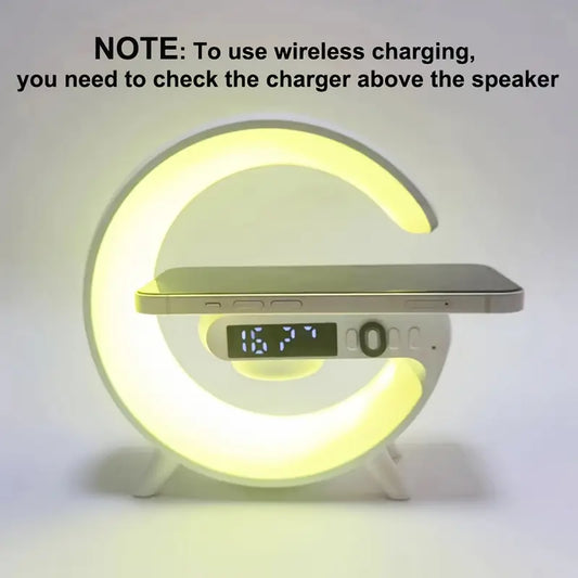 Smart LED Lamp with Bluetooth Speaker & Wireless Charger - RGB Sunrise Alarm Clock